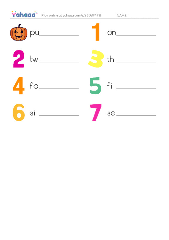 RAZ Vocabulary A: Maria Counts Pumpkins PDF worksheet writing row
