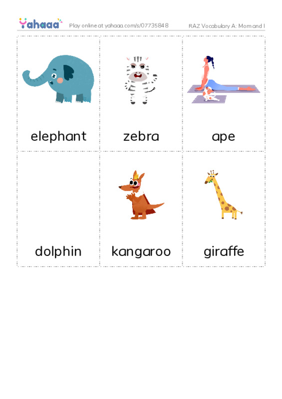 RAZ Vocabulary A: Mom and I PDF flaschards with images