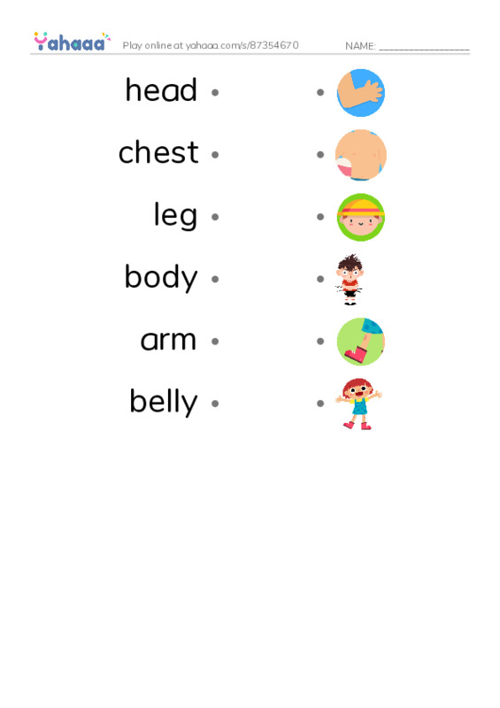 RAZ Vocabulary A: My Body PDF link match words worksheet
