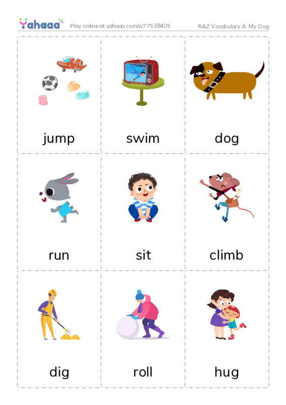 RAZ Vocabulary A: My Dog PDF flaschards with images