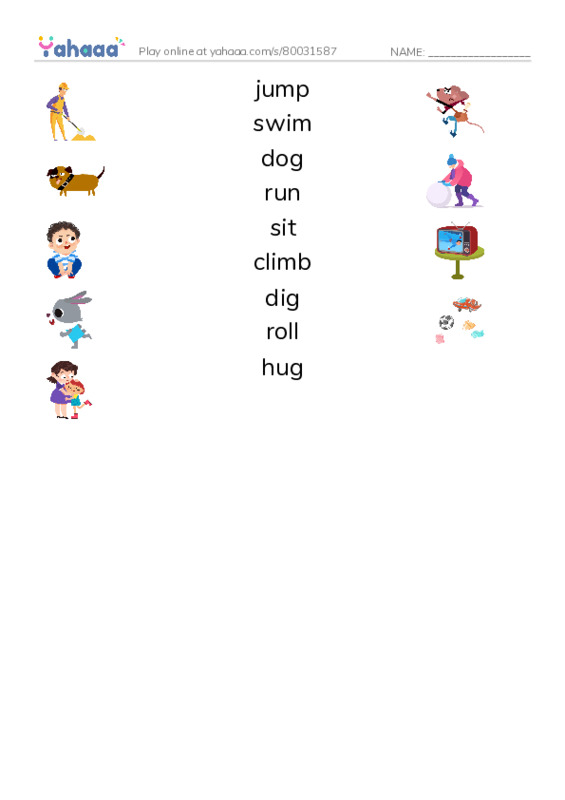 RAZ Vocabulary A: My Dog PDF three columns match words