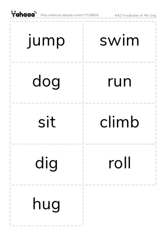 RAZ Vocabulary A: My Dog PDF two columns flashcards