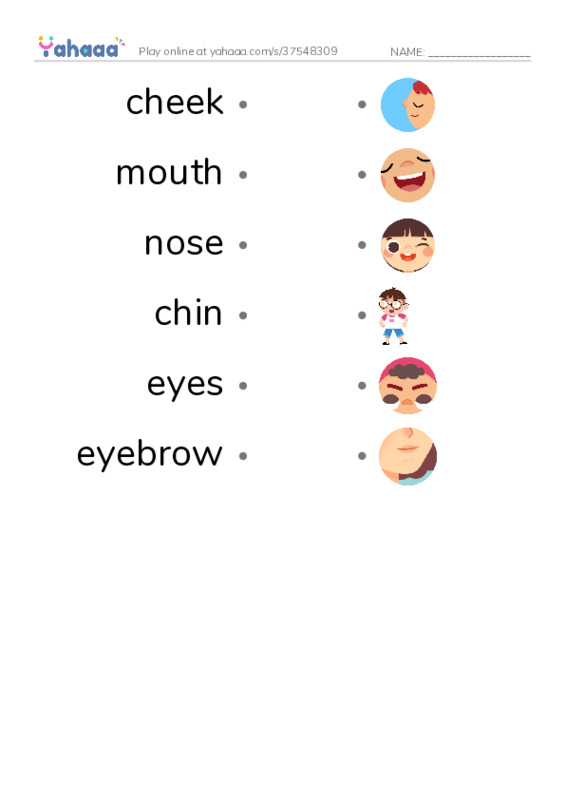 RAZ Vocabulary A: My Face PDF link match words worksheet