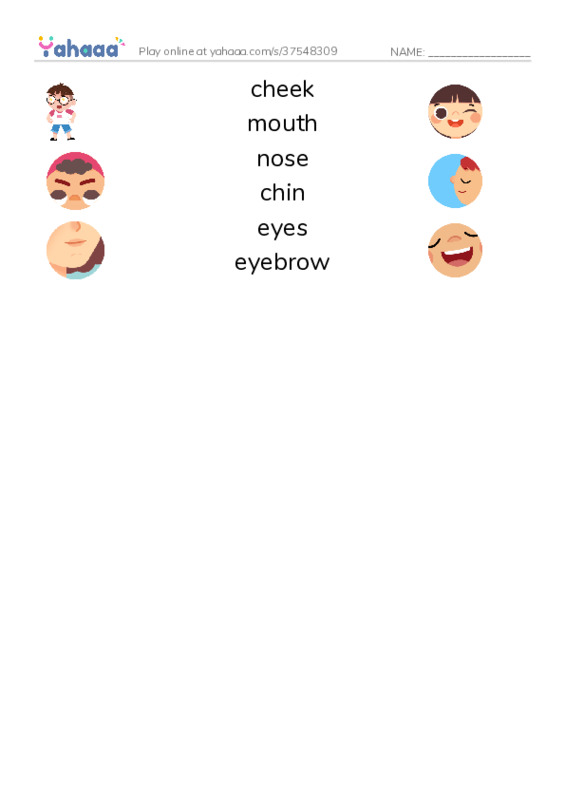 RAZ Vocabulary A: My Face PDF three columns match words