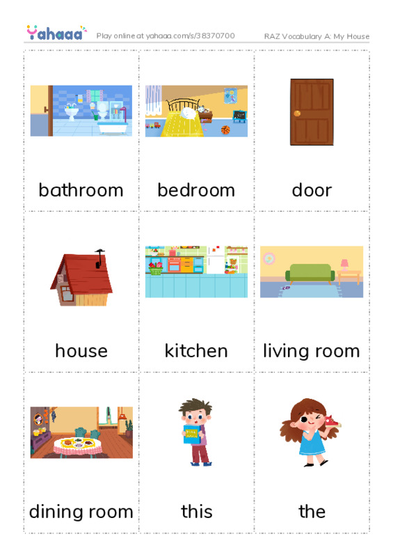 RAZ Vocabulary A: My House PDF flaschards with images