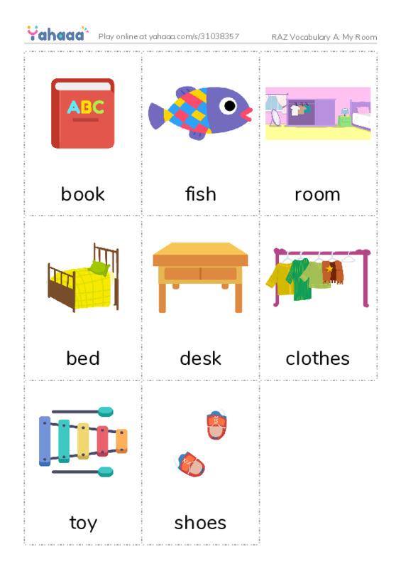 RAZ Vocabulary A: My Room PDF flaschards with images