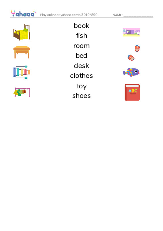RAZ Vocabulary A: My Room PDF three columns match words