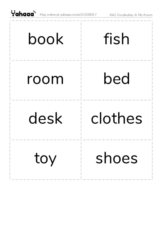 RAZ Vocabulary A: My Room PDF two columns flashcards