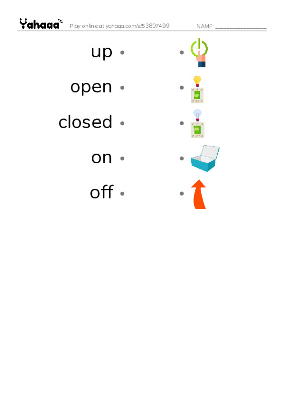 RAZ Vocabulary A: Opposites PDF link match words worksheet