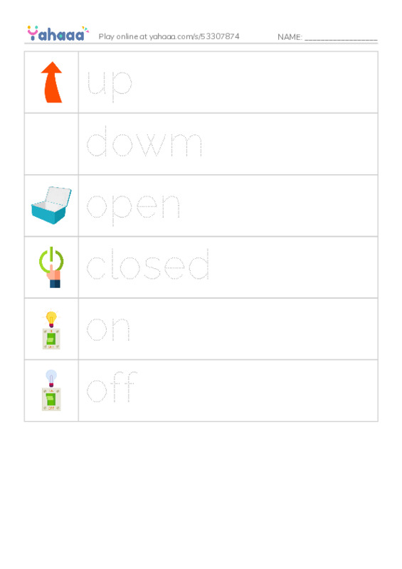 RAZ Vocabulary A: Opposites PDF one column image words