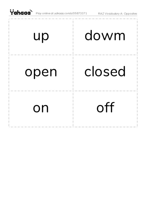 RAZ Vocabulary A: Opposites PDF two columns flashcards