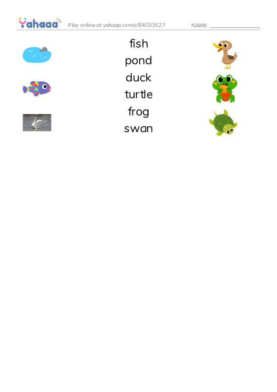 RAZ Vocabulary A: Pond Animals PDF three columns match words