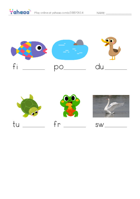 RAZ Vocabulary A: Pond Animals PDF worksheet to fill in words gaps