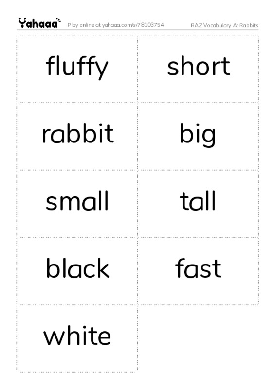 RAZ Vocabulary A: Rabbits PDF two columns flashcards