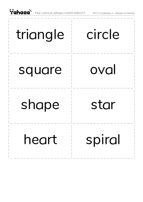 RAZ Vocabulary A: Shapes in Nature PDF two columns flashcards
