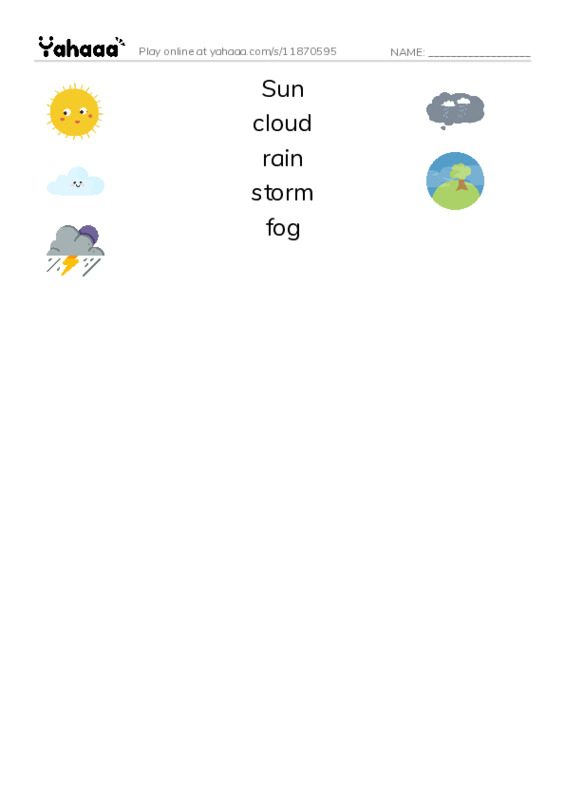 RAZ Vocabulary A: Spring Weather PDF three columns match words