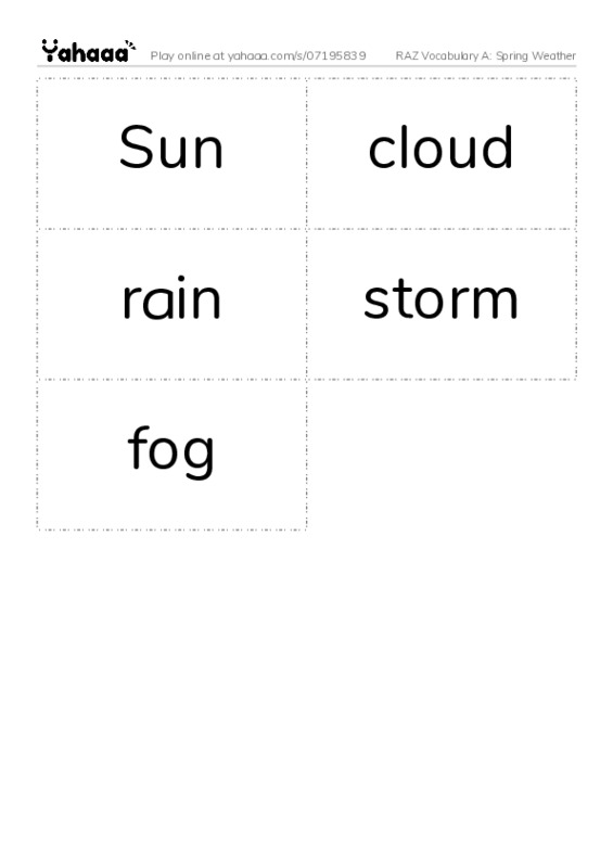 RAZ Vocabulary A: Spring Weather PDF two columns flashcards
