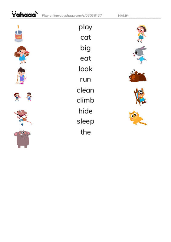 RAZ Vocabulary A: The Big Cat PDF three columns match words