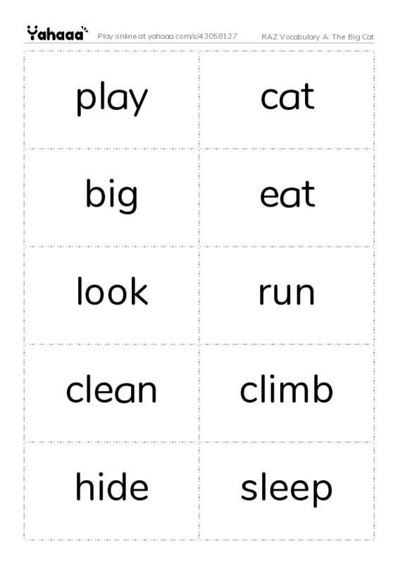 RAZ Vocabulary A: The Big Cat PDF two columns flashcards