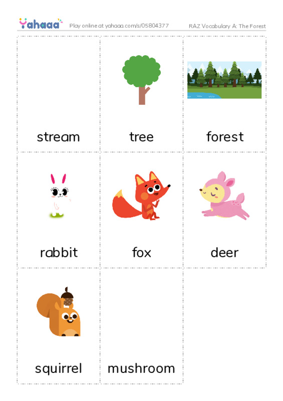 RAZ Vocabulary A: The Forest PDF flaschards with images
