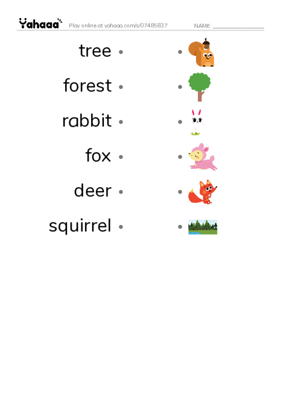 RAZ Vocabulary A: The Forest PDF link match words worksheet