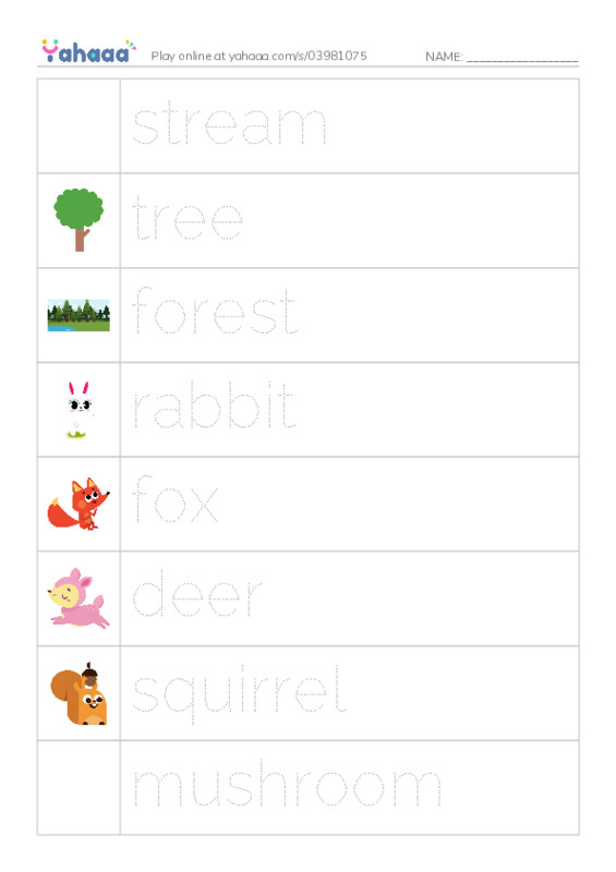 RAZ Vocabulary A: The Forest PDF one column image words