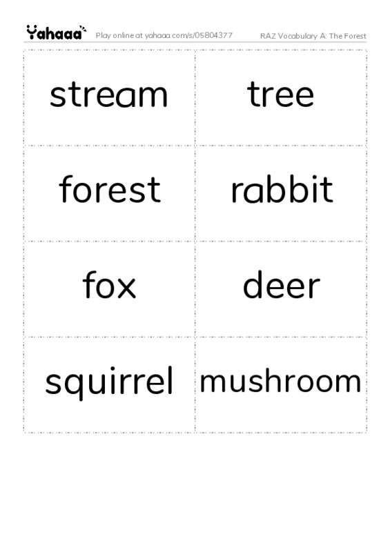 RAZ Vocabulary A: The Forest PDF two columns flashcards