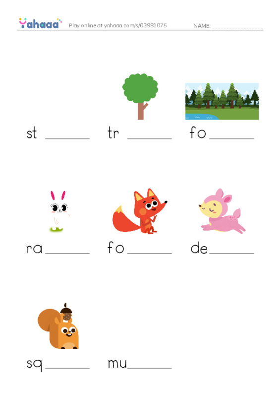 RAZ Vocabulary A: The Forest PDF worksheet to fill in words gaps