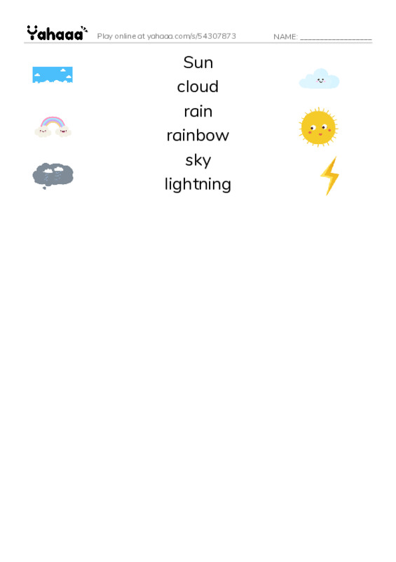 RAZ Vocabulary A: The Rainstorm PDF three columns match words