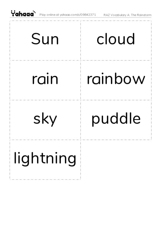 RAZ Vocabulary A: The Rainstorm PDF two columns flashcards