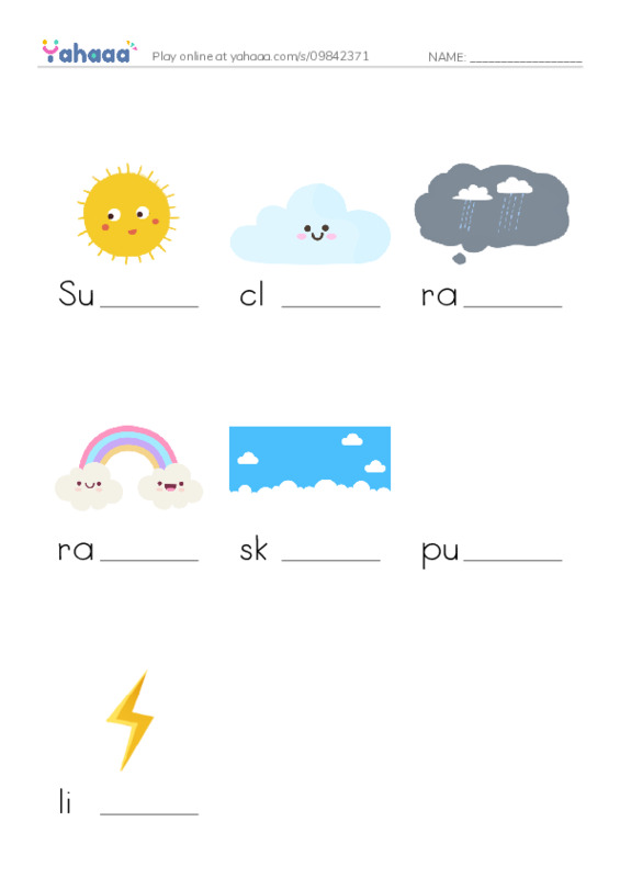 RAZ Vocabulary A: The Rainstorm PDF worksheet to fill in words gaps