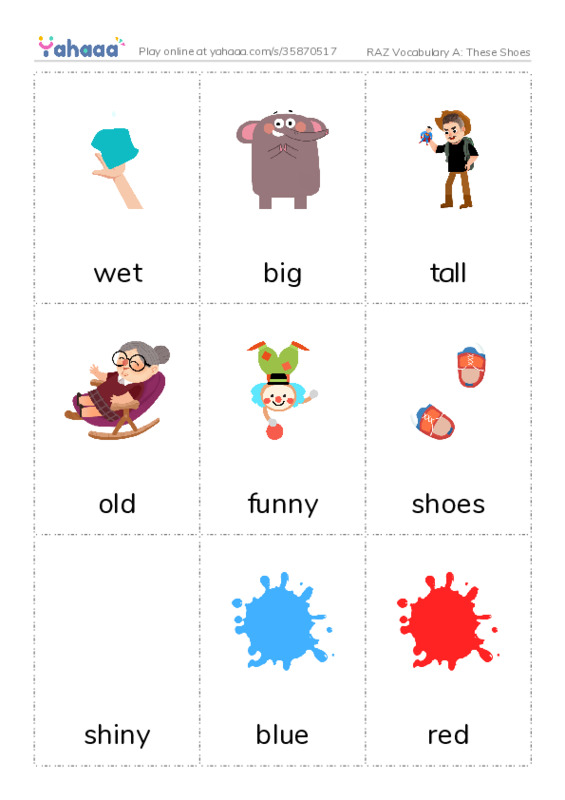 RAZ Vocabulary A: These Shoes PDF flaschards with images