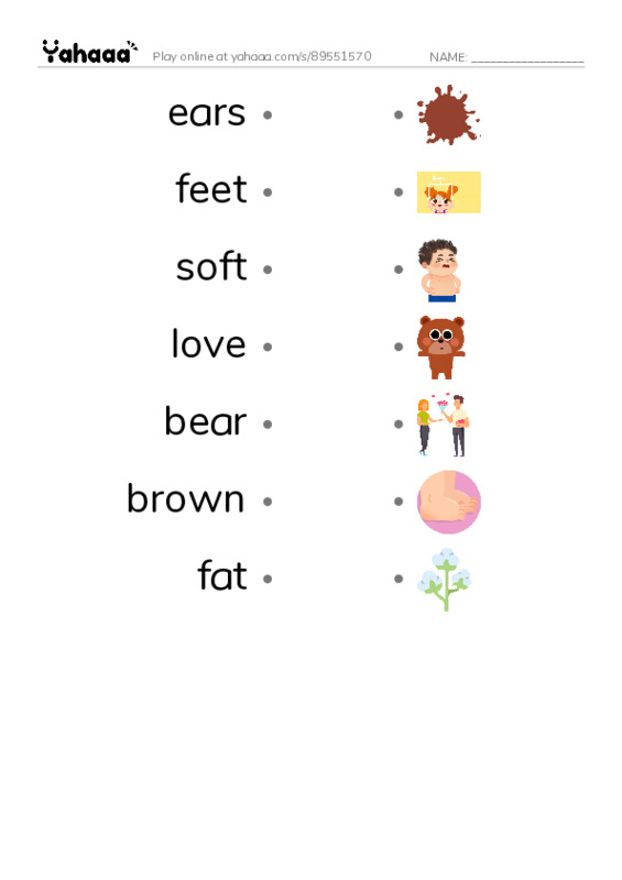 RAZ Vocabulary A: This Is My Bear PDF link match words worksheet