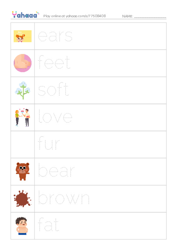 RAZ Vocabulary A: This Is My Bear PDF one column image words