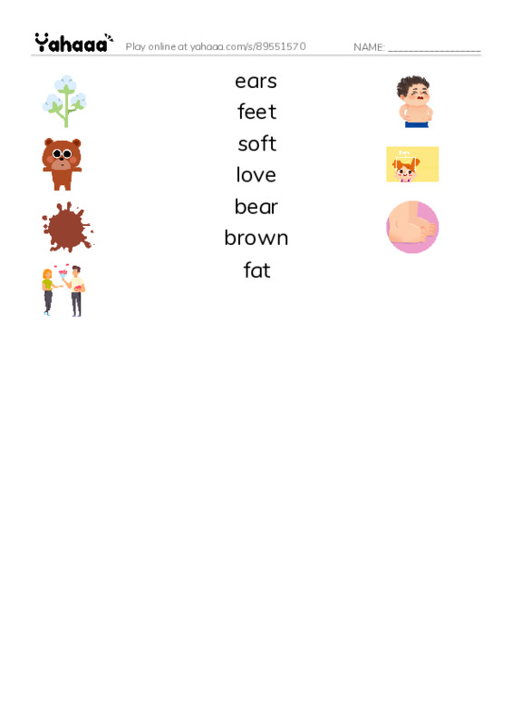 RAZ Vocabulary A: This Is My Bear PDF three columns match words