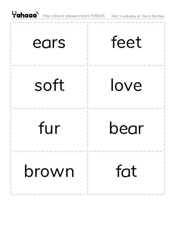 RAZ Vocabulary A: This Is My Bear PDF two columns flashcards