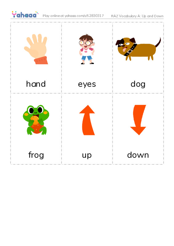 RAZ Vocabulary A: Up and Down PDF flaschards with images