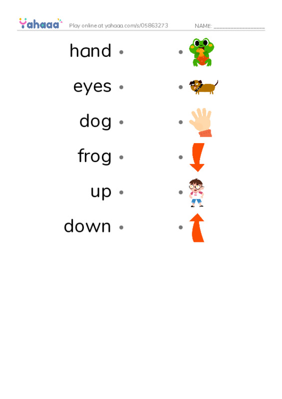 RAZ Vocabulary A: Up and Down PDF link match words worksheet