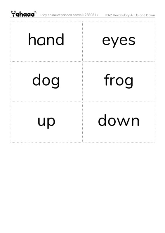 RAZ Vocabulary A: Up and Down PDF two columns flashcards