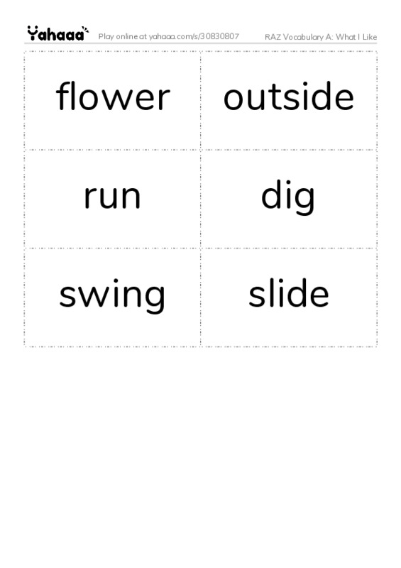 RAZ Vocabulary A: What I Like PDF two columns flashcards