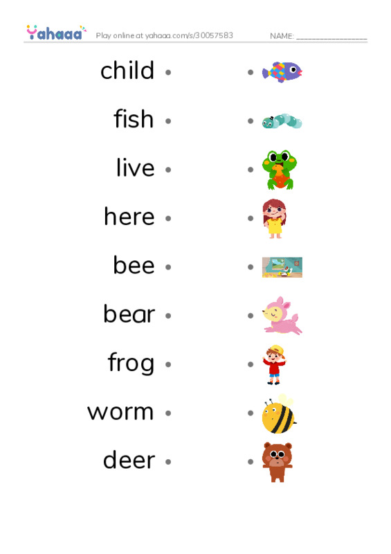 RAZ Vocabulary A: What Lives Here PDF link match words worksheet