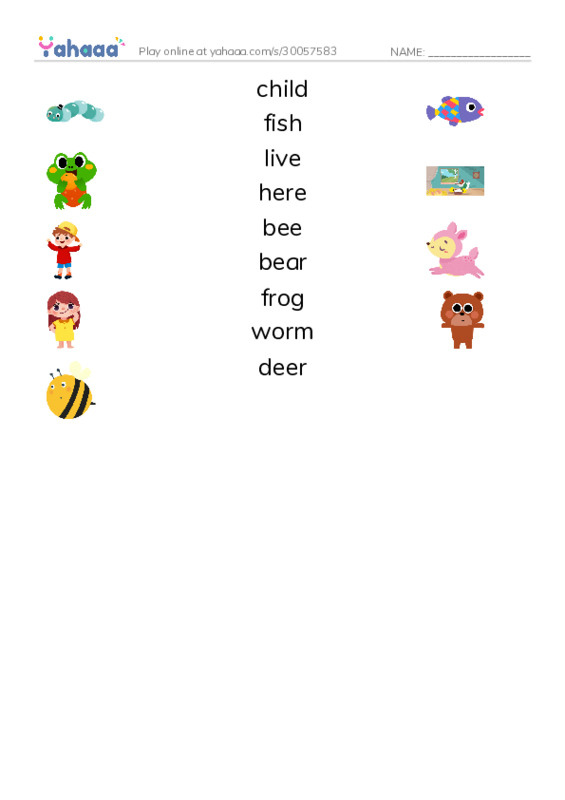 RAZ Vocabulary A: What Lives Here PDF three columns match words