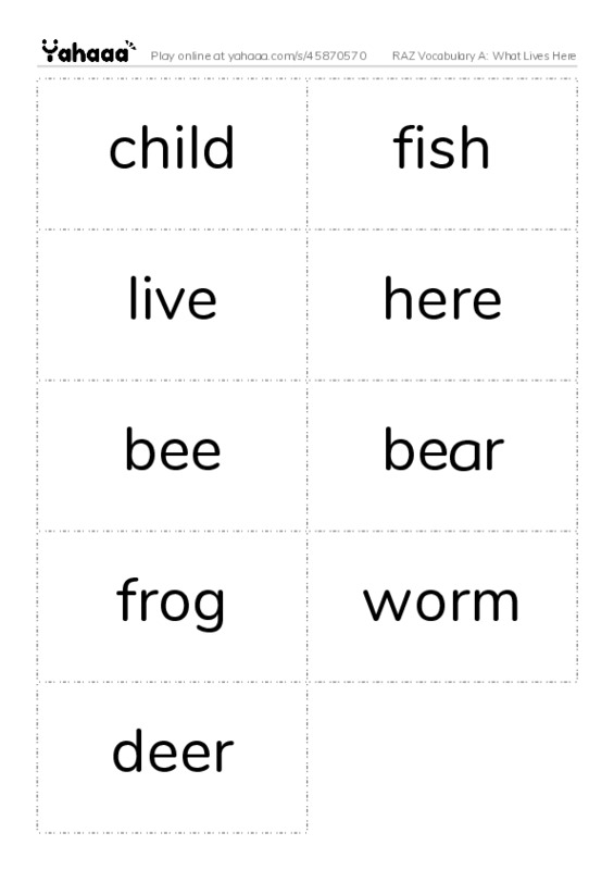 RAZ Vocabulary A: What Lives Here PDF two columns flashcards