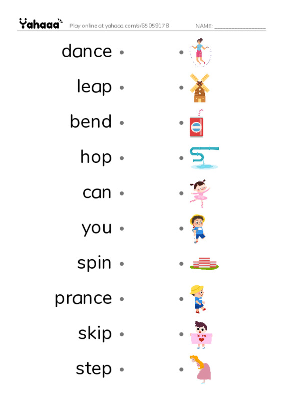 RAZ Vocabulary A: You Can Dance PDF link match words worksheet