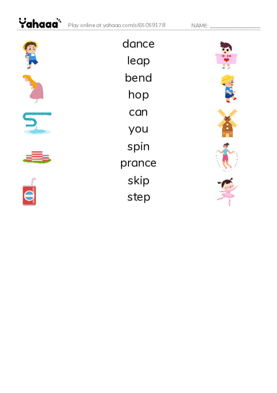 RAZ Vocabulary A: You Can Dance PDF three columns match words