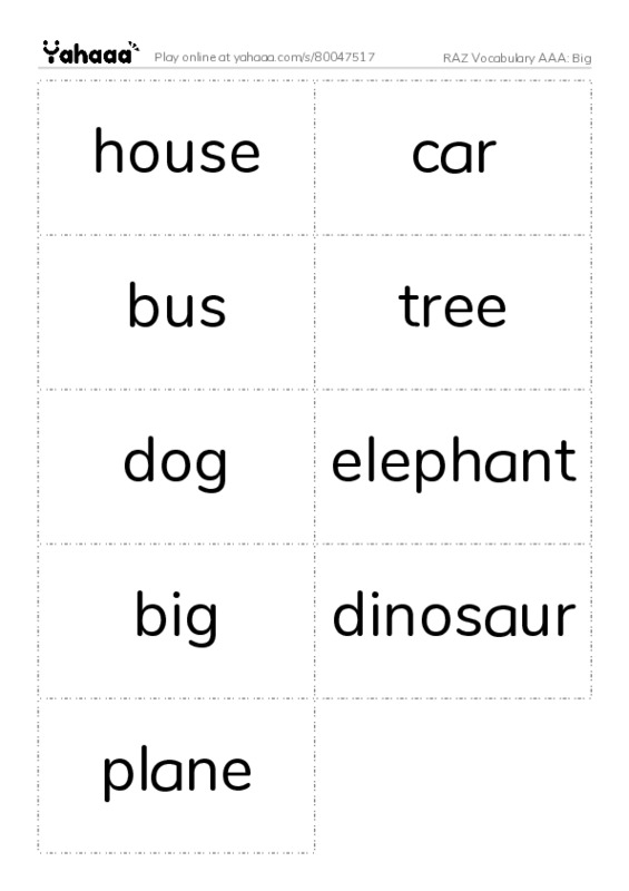 RAZ Vocabulary AAA: Big PDF two columns flashcards