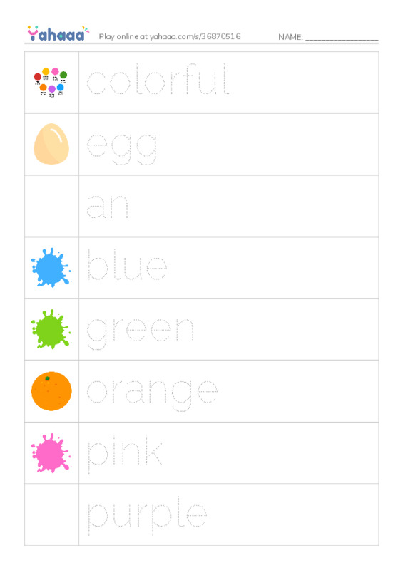 RAZ Vocabulary AAA: Colorful Eggs PDF one column image words