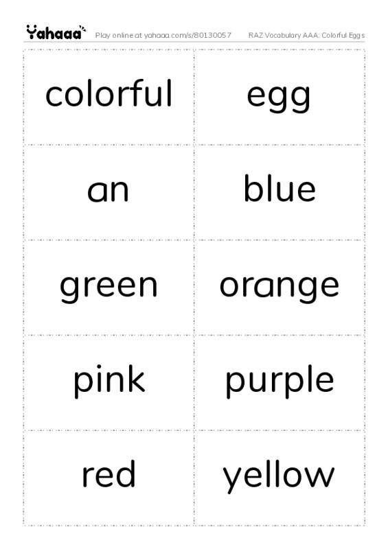 RAZ Vocabulary AAA: Colorful Eggs PDF two columns flashcards