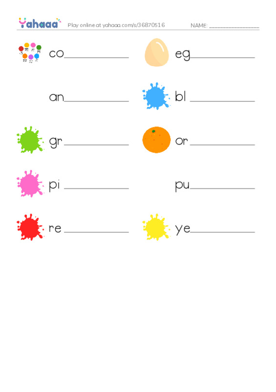 RAZ Vocabulary AAA: Colorful Eggs PDF worksheet writing row
