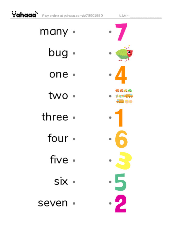 RAZ Vocabulary AAA: Counting Bugs PDF link match words worksheet